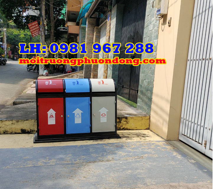 Mua thùng rác 3 ngăn ngoài trời bằng thép ở đâu ?