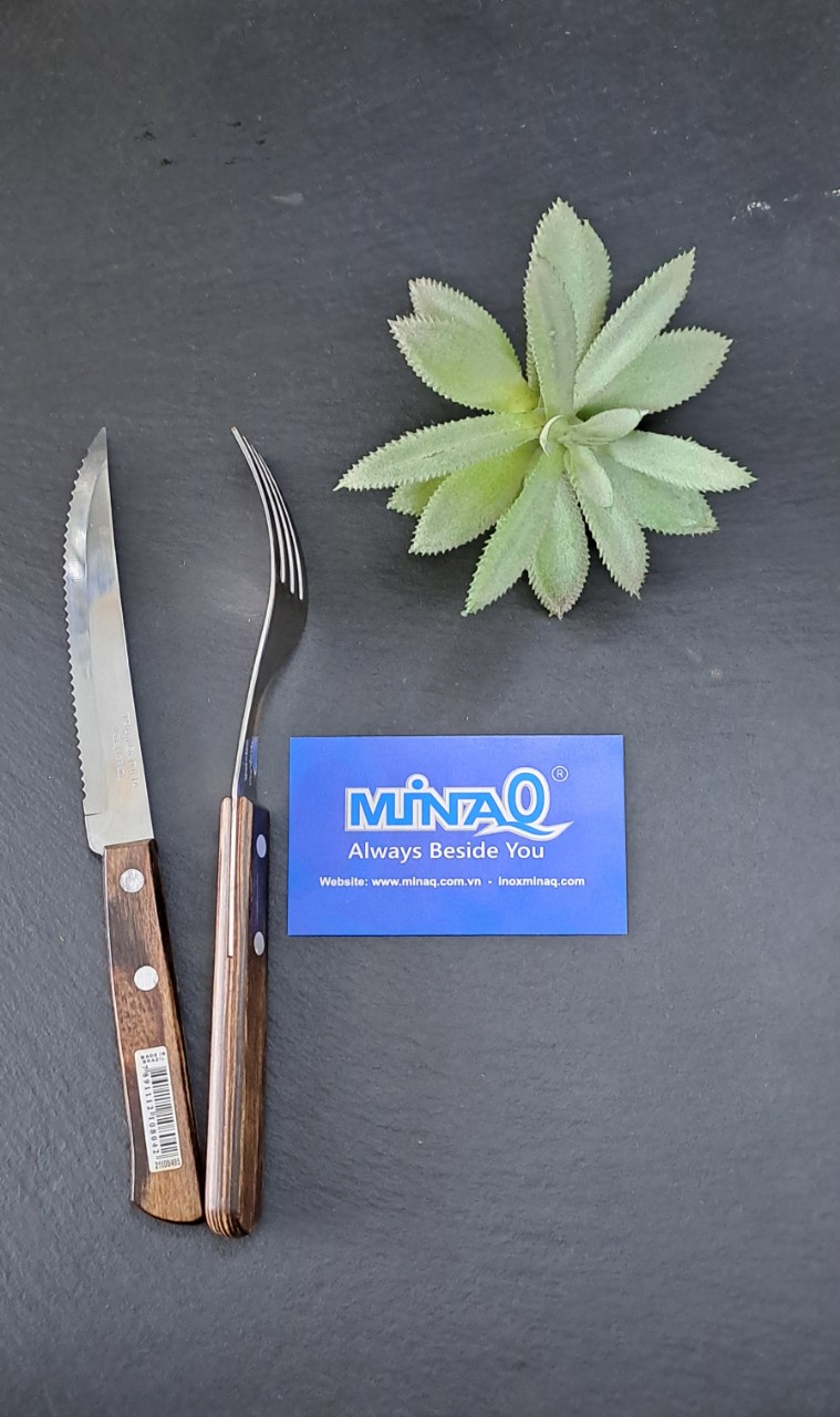 Bộ dao nĩa inox c&aacuten gỗ Lacosa, bộ dao nĩa ăn steak