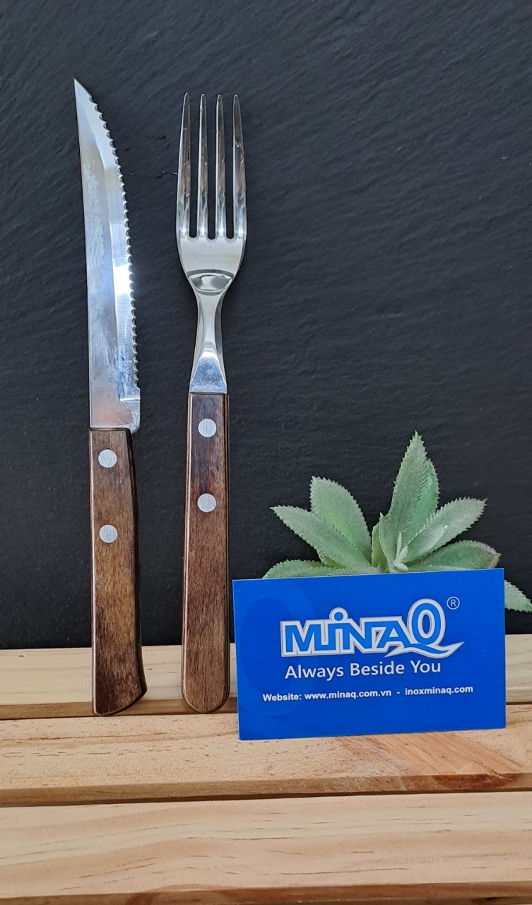 Bộ dao nĩa inox c&aacuten gỗ Lacosa, bộ dao nĩa ăn steak