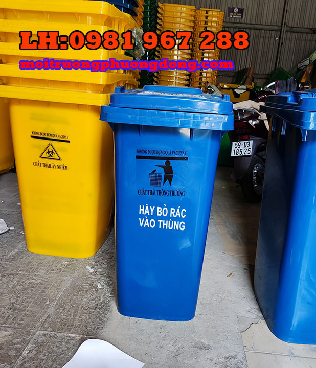 Thùng rác màu xanh dương 120L giá rẻ tai miền bắc