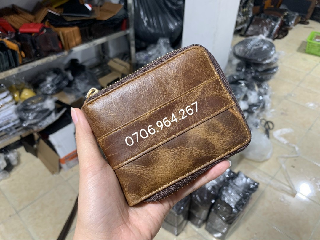 Ví hộp da bò sáp với vân da bò tự nhiên (bán sỉ)