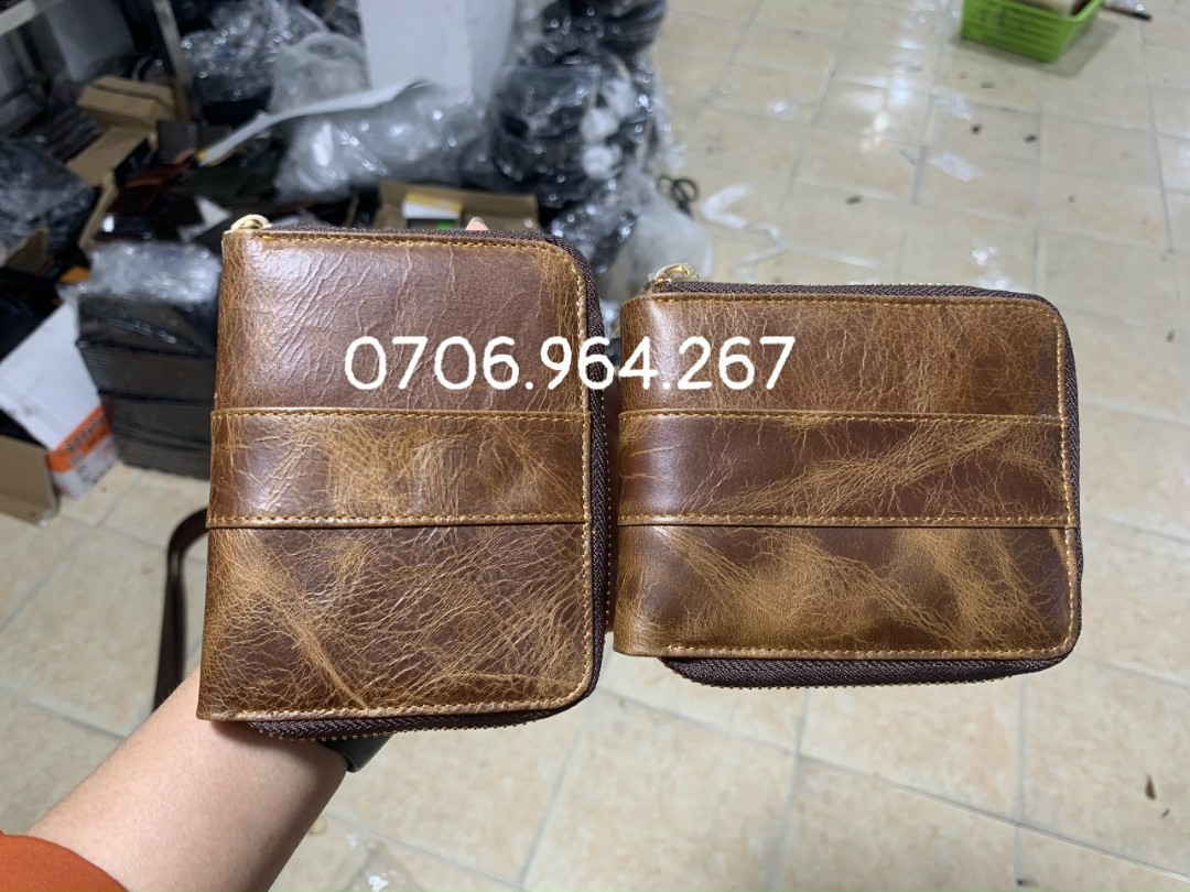 Ví hộp da bò sáp với vân da bò tự nhiên (bán sỉ)