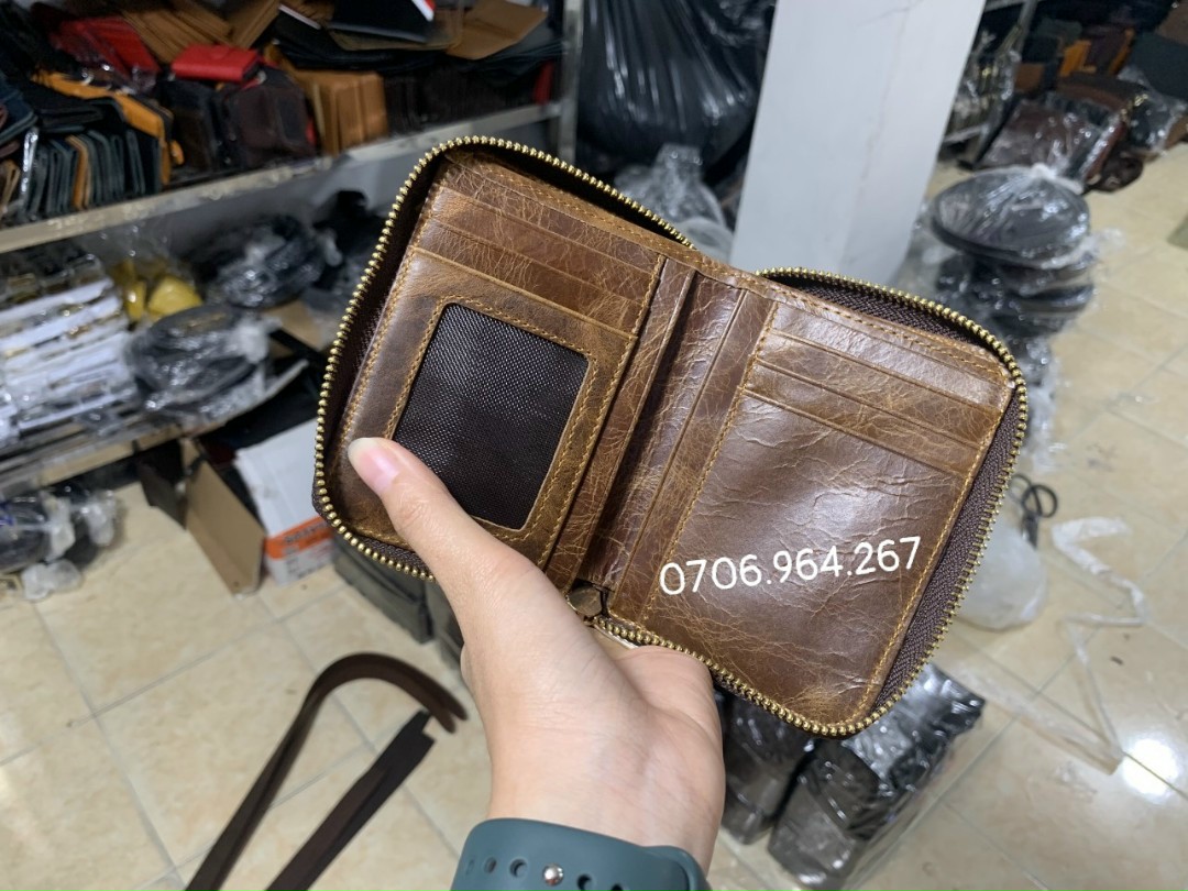 Ví hộp da bò sáp với vân da bò tự nhiên (bán sỉ)