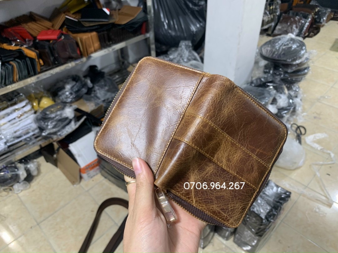 Ví hộp da bò sáp với vân da bò tự nhiên (bán sỉ)