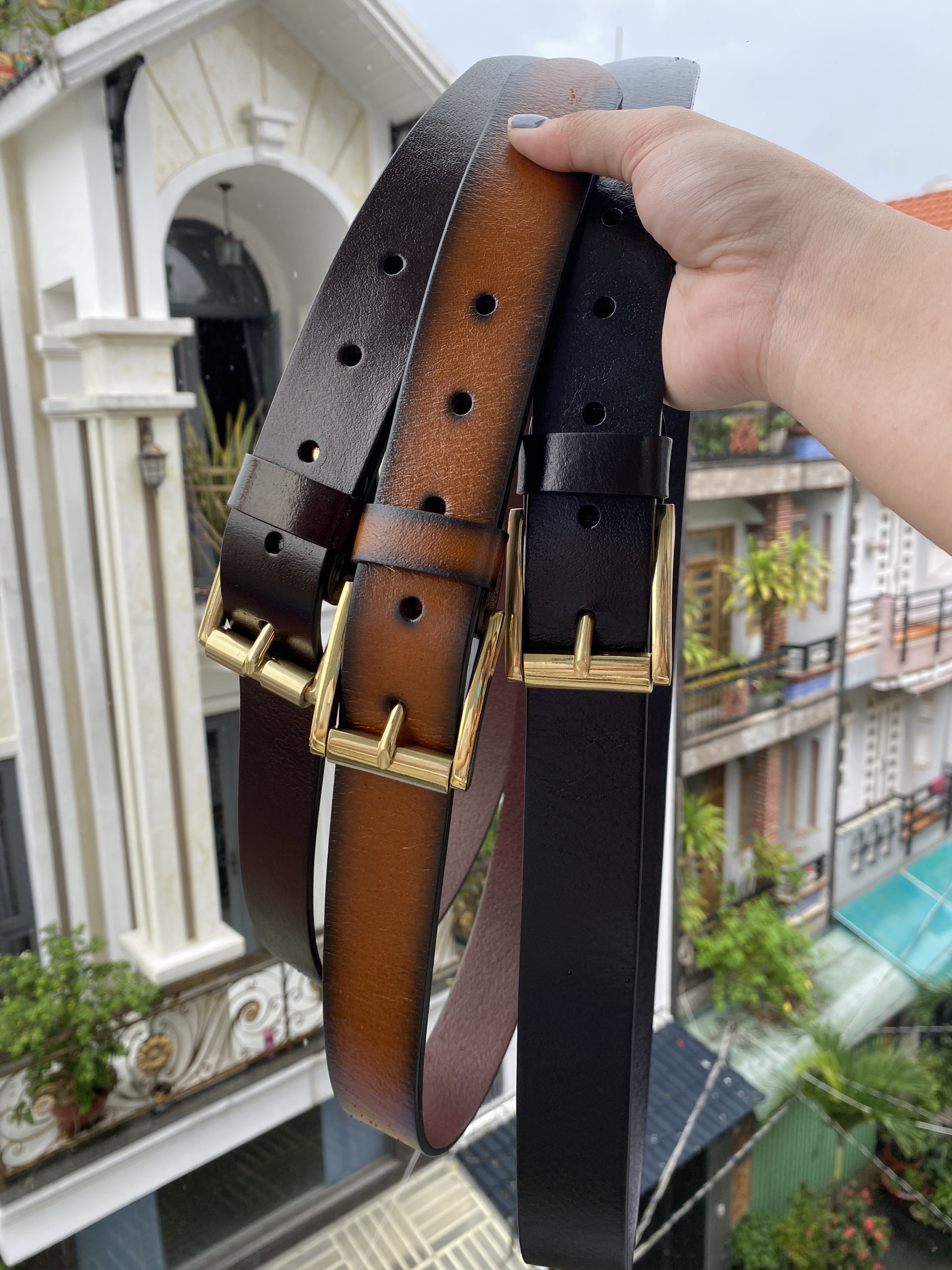 Dây lưng da cháy đầu khoá đồng đúc ko gỉ (bán sỉ)