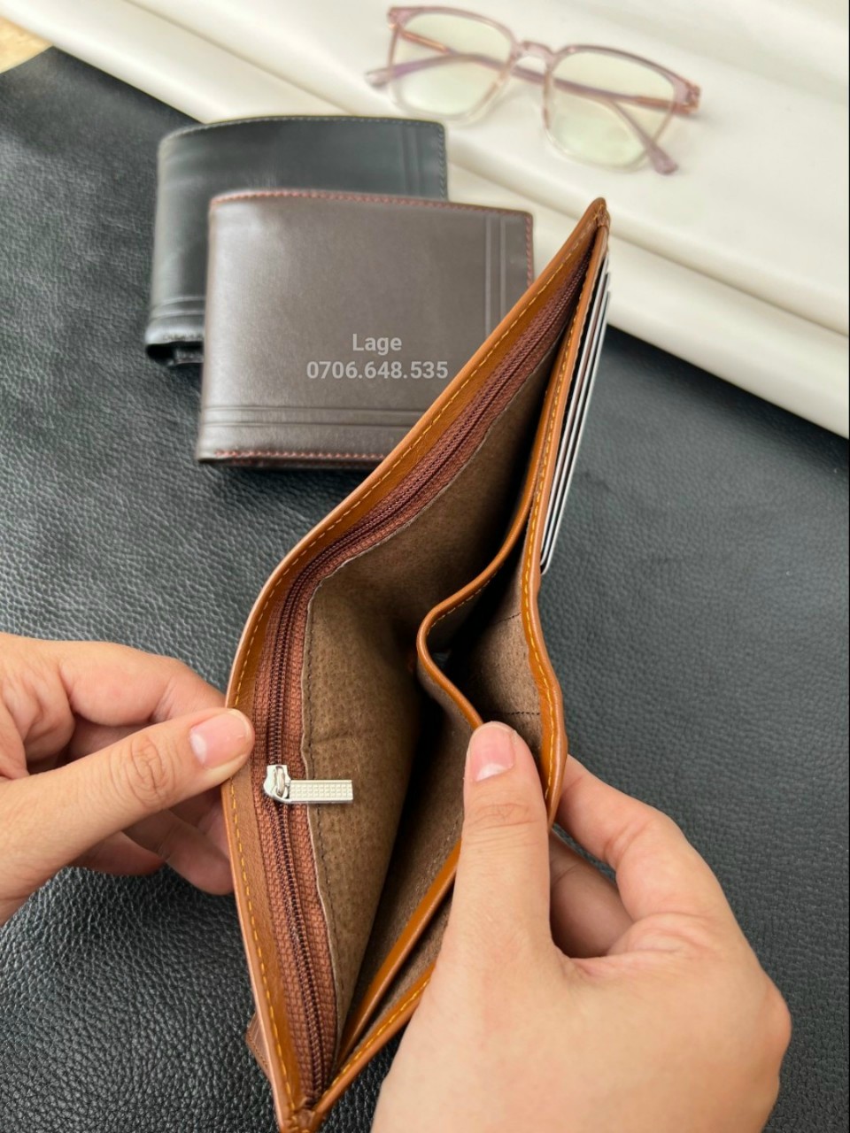 Ví nappa sọc L, chất da bò mềm da pia hàng tuyển