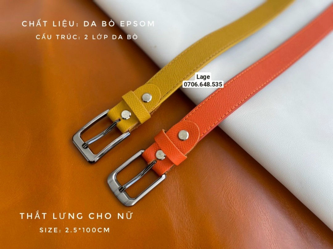 Dây lưng nữ 2 lớp da Epsom , hàng da bò nguyên tấm