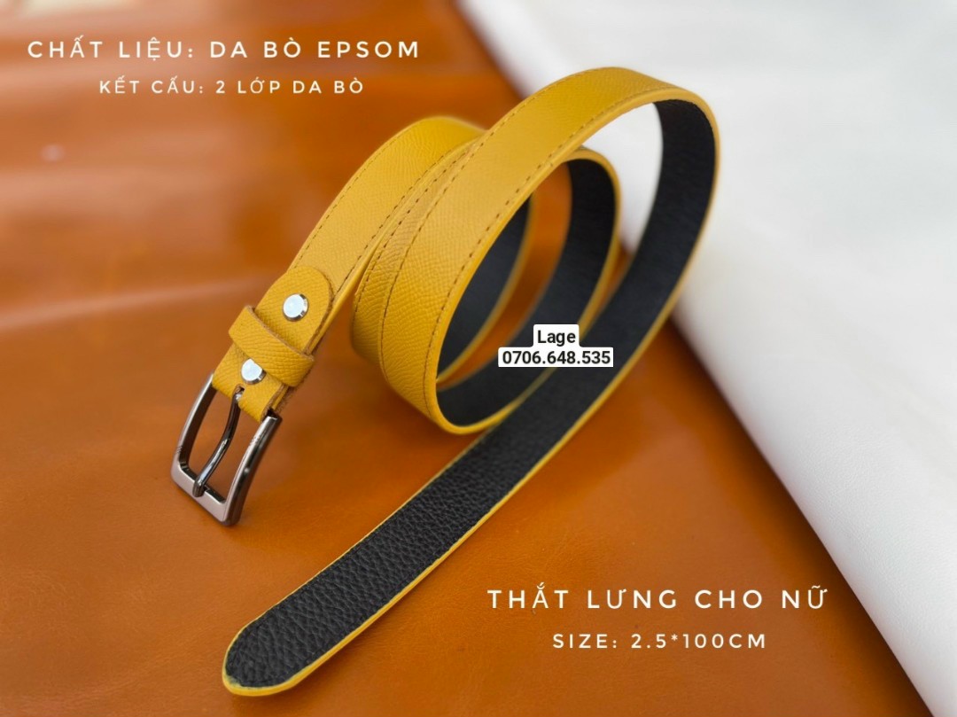 Dây lưng nữ 2 lớp da Epsom , hàng da bò nguyên tấm