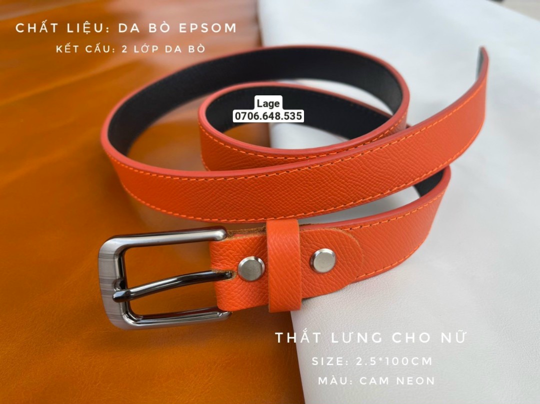 Dây lưng nữ 2 lớp da Epsom , hàng da bò nguyên tấm