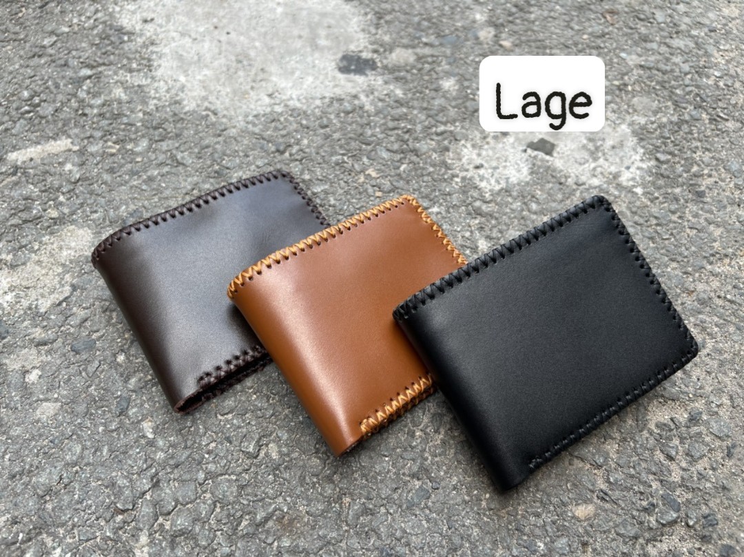 Ví da bò chân kim mini khâu viền thủ công