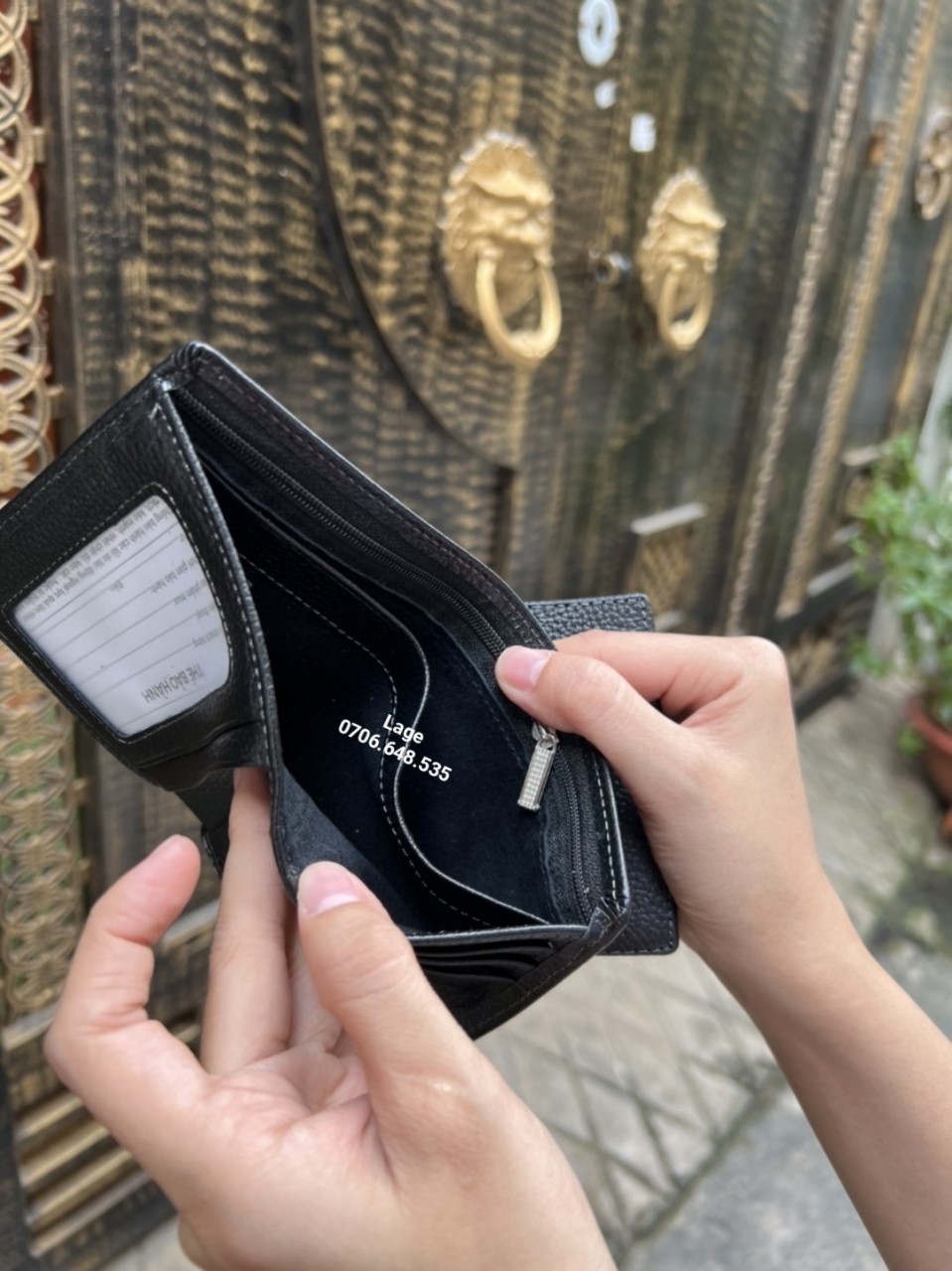 ví da bò miu hạt, trong lót 3 lớp da heo