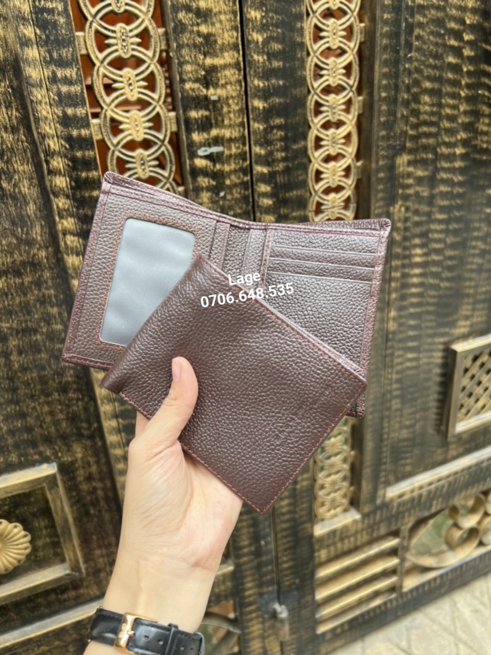 ví da bò miu hạt, trong lót 3 lớp da heo