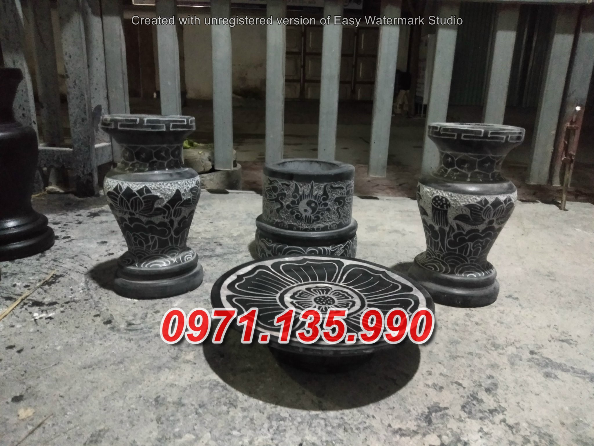 Mẫu bộ bát lư hương đá đẹp bán tại điện biên sơn la lào cai