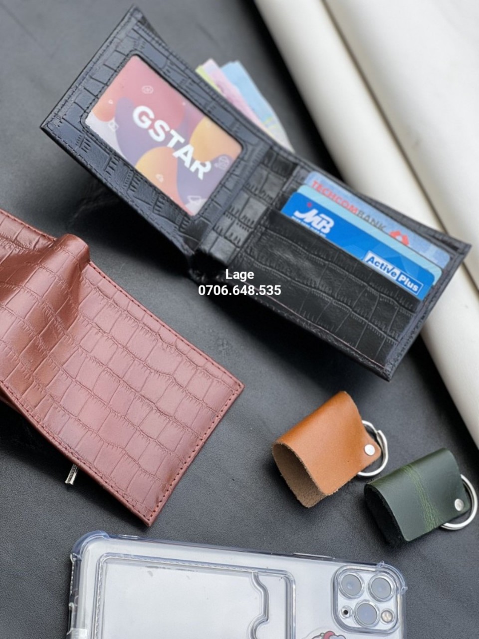 Ví mini da bò dập vân cá. Hàng da bò thật 100%