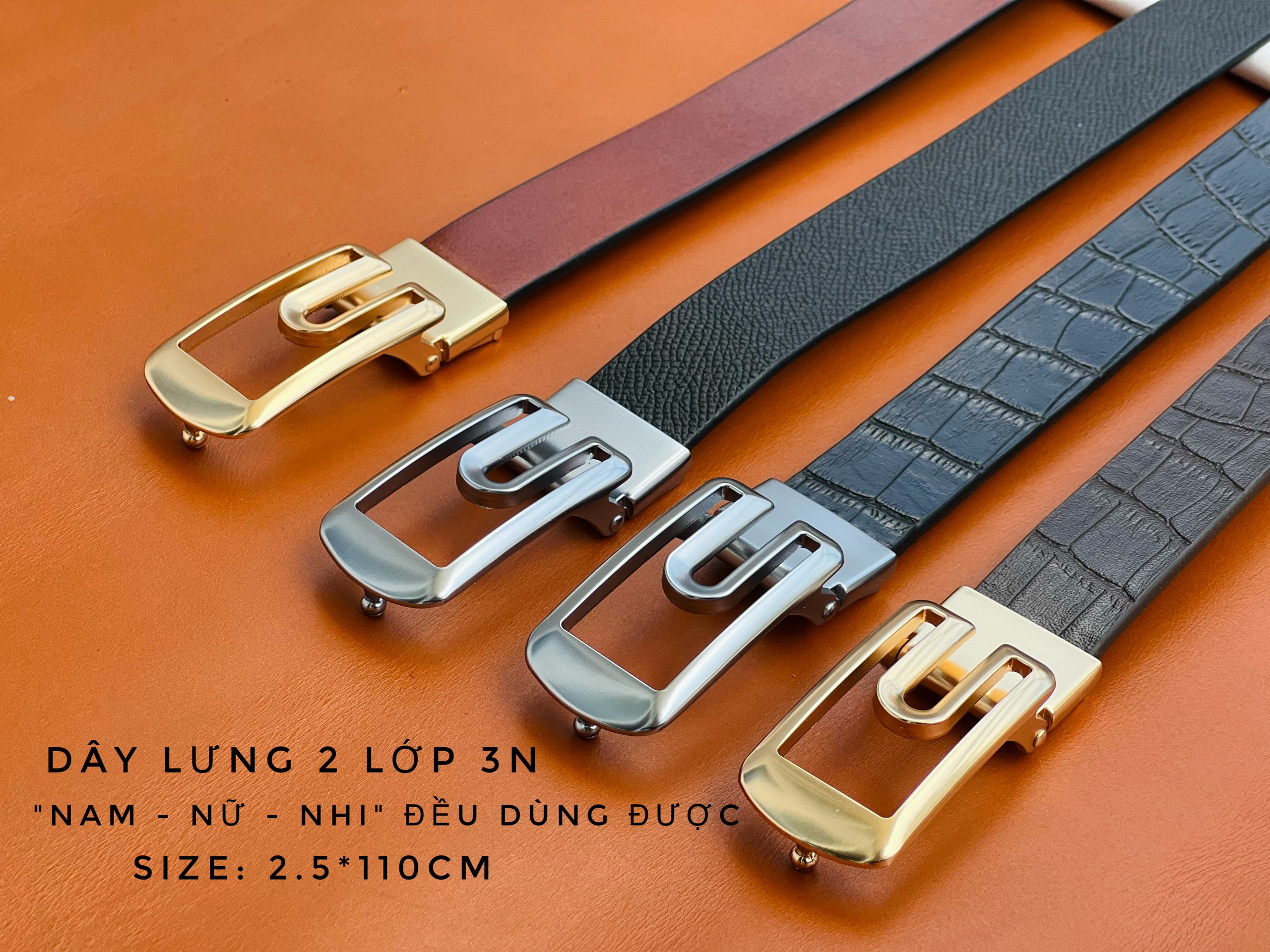 Dây lưng da bò 2 lớp đầu khóa hợp kim cao cấp - Hàng da thật bảo 2 năm