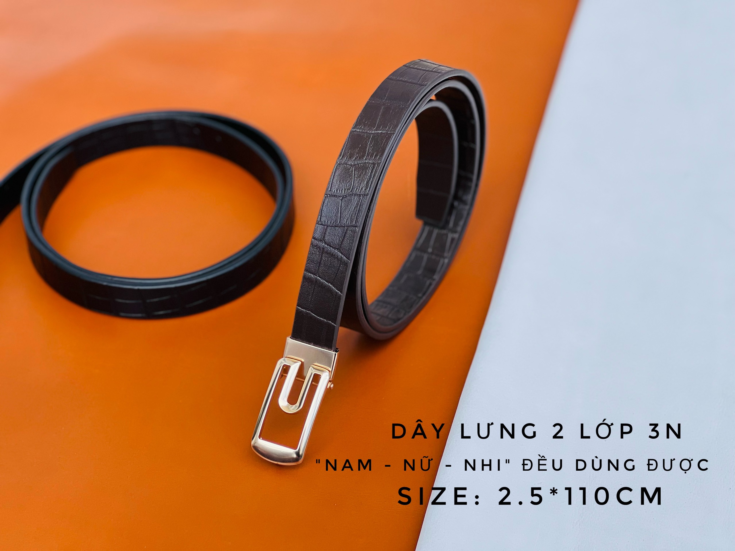 Dây lưng da bò 2 lớp đầu khóa hợp kim cao cấp - Hàng da thật bảo 2 năm