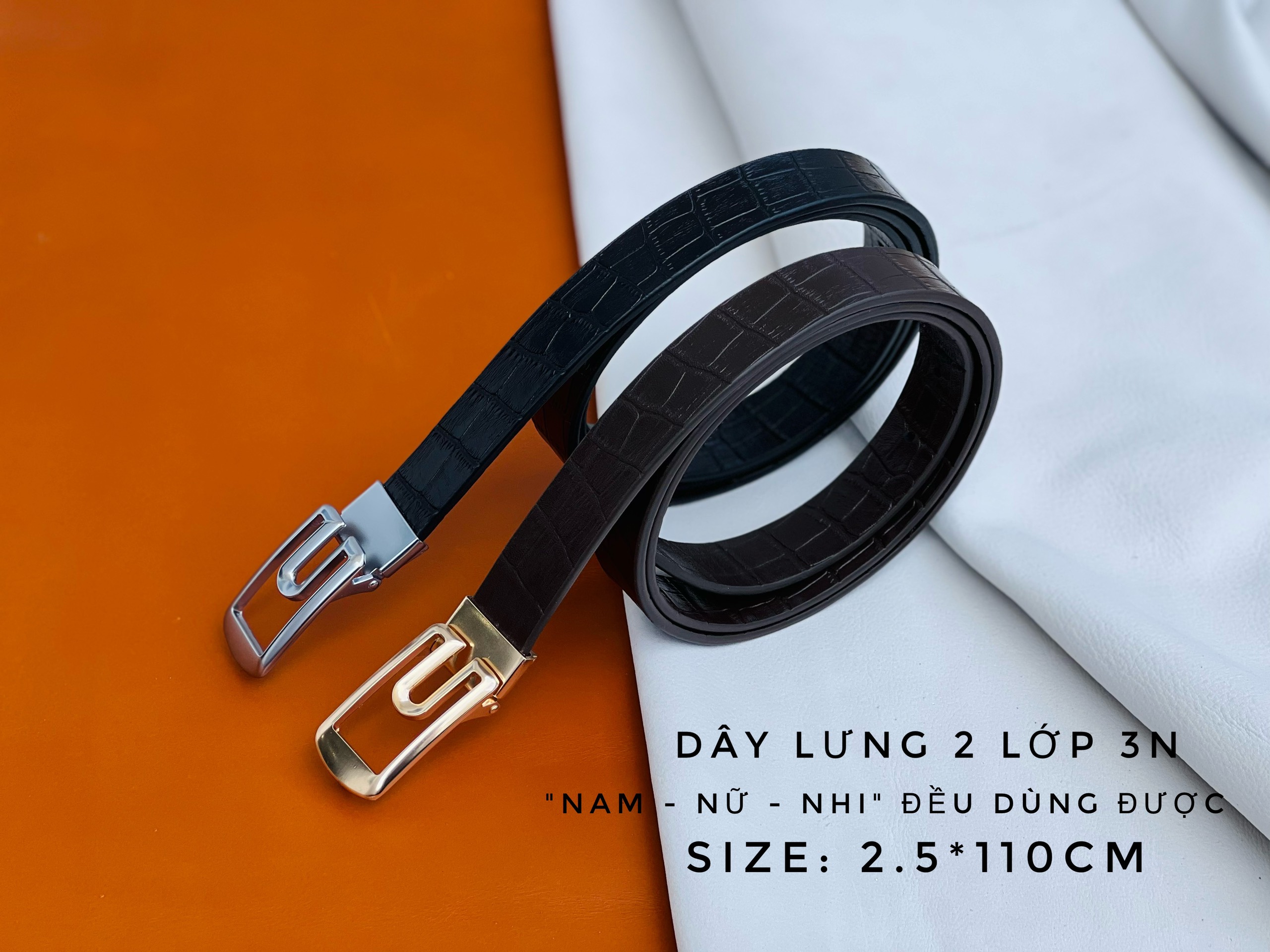 Dây lưng da bò 2 lớp đầu khóa hợp kim cao cấp - Hàng da thật bảo 2 năm