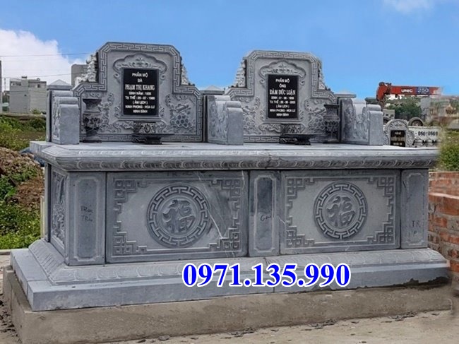 Mộ đá song thân - Mẫu mộ phu thê bằng đá xanh đẹp bán Phú Yên