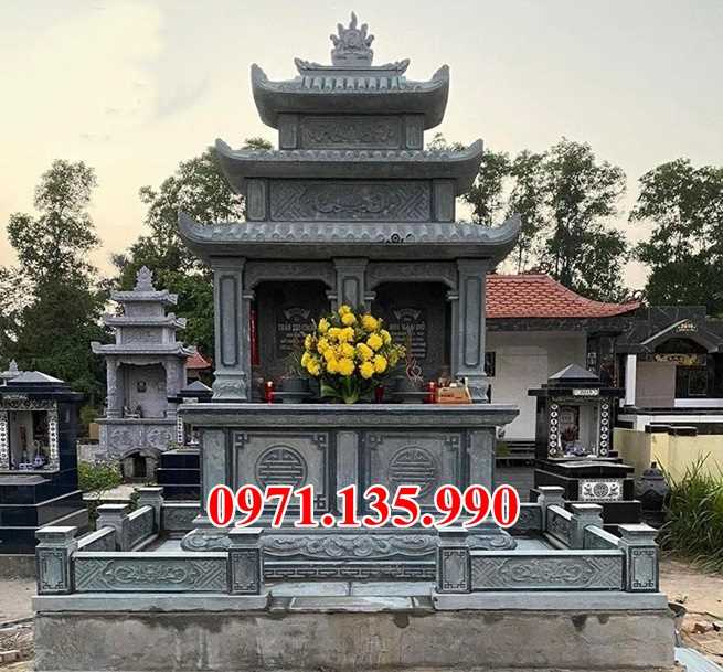Mộ đá bố mẹ - Mẫu mộ ông bà bằng đá xanh đẹp bán Gia Lai