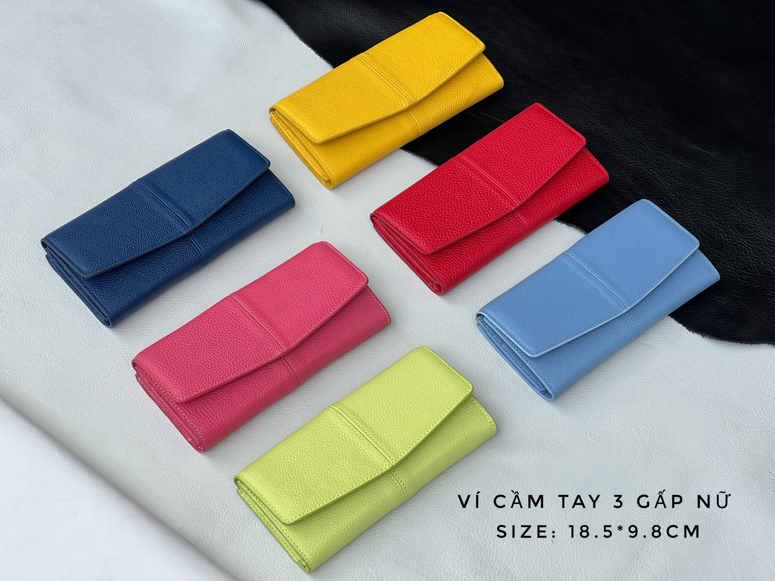Ví cầm tay 3 gấp nữ, hàng da bò thật 100%