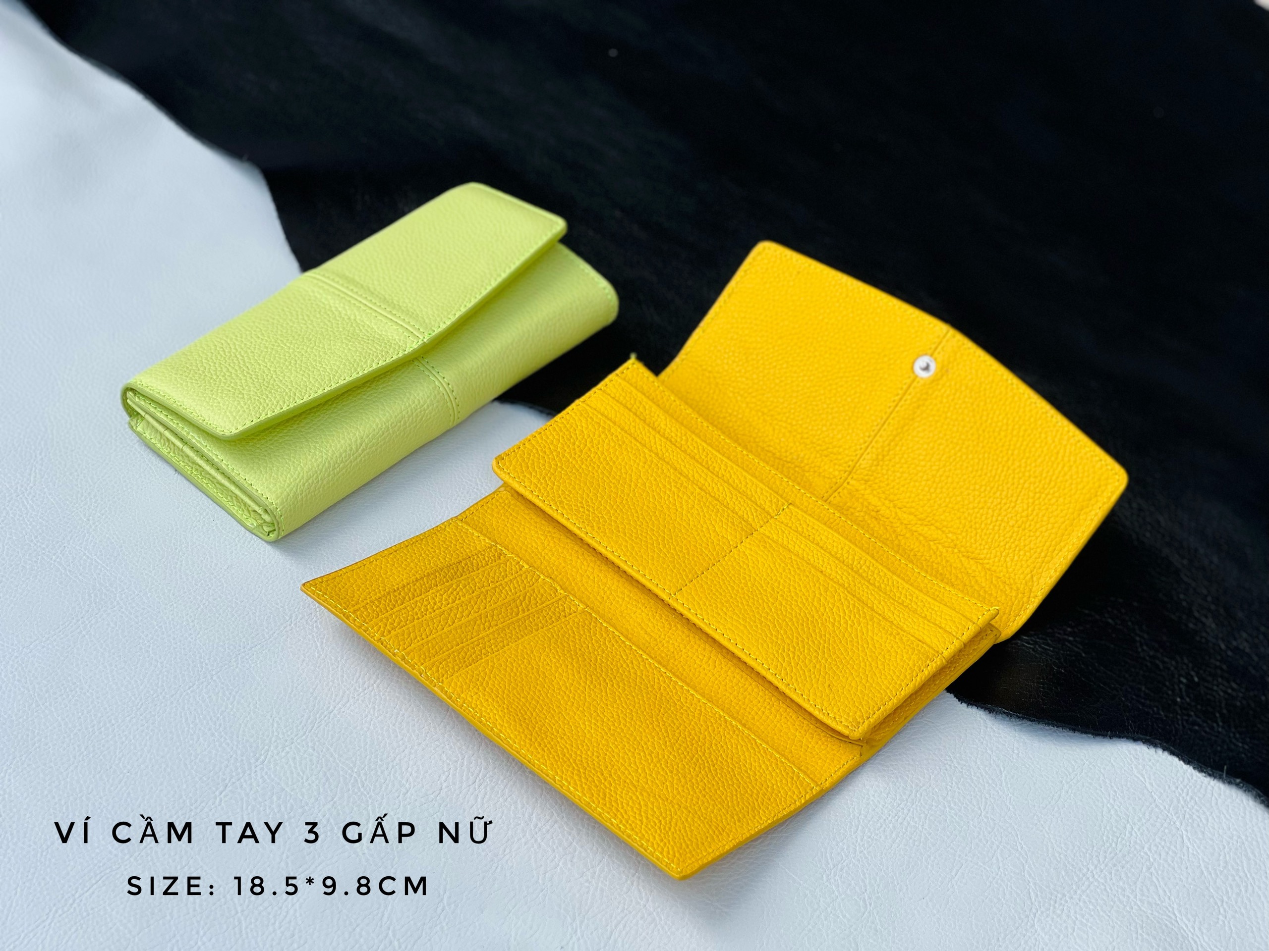 Ví cầm tay 3 gấp nữ, hàng da bò thật 100%