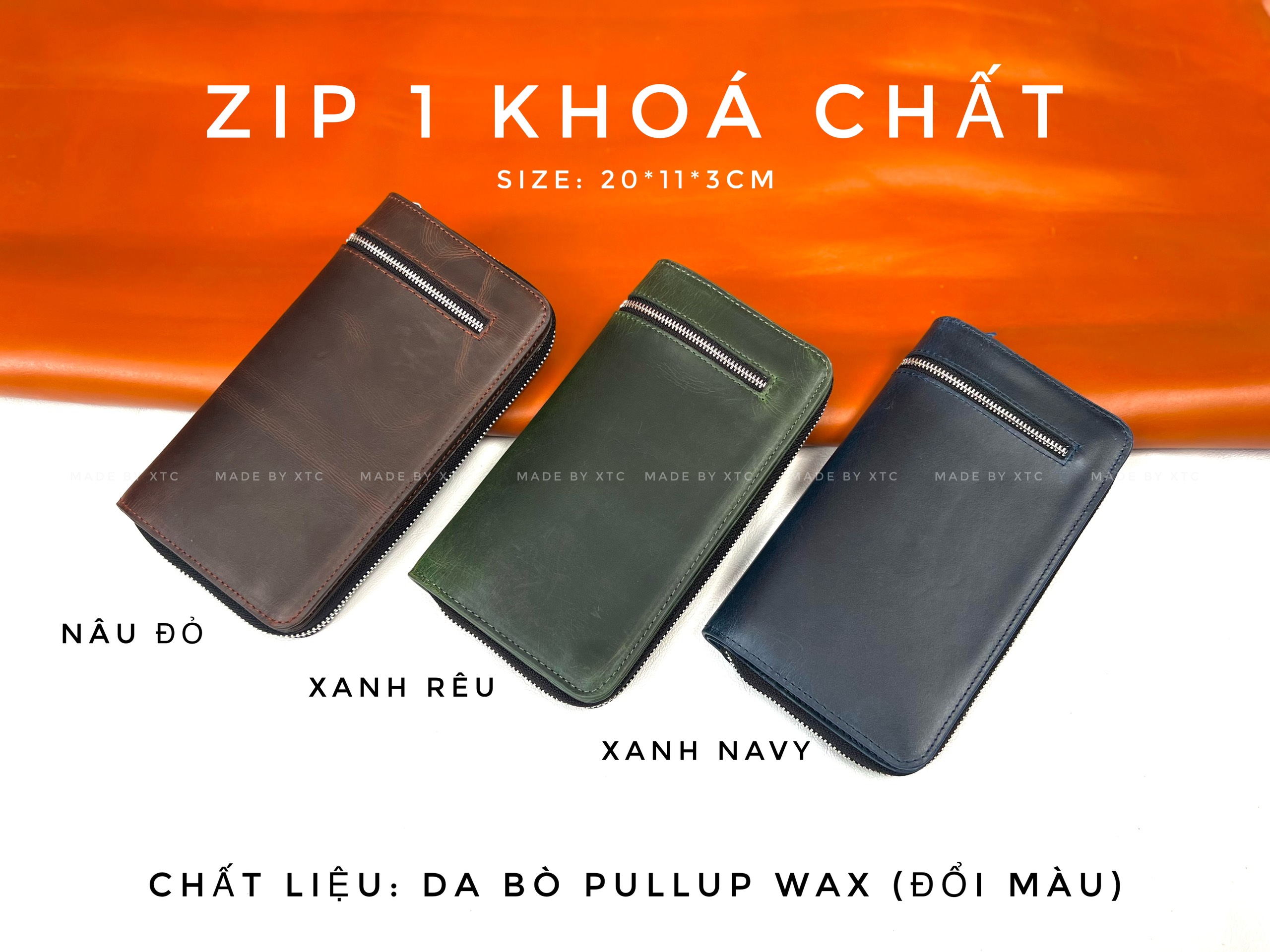 Xưởng sản xuất gia công sỉ đồ da cầm tay zip 1 khóa chất