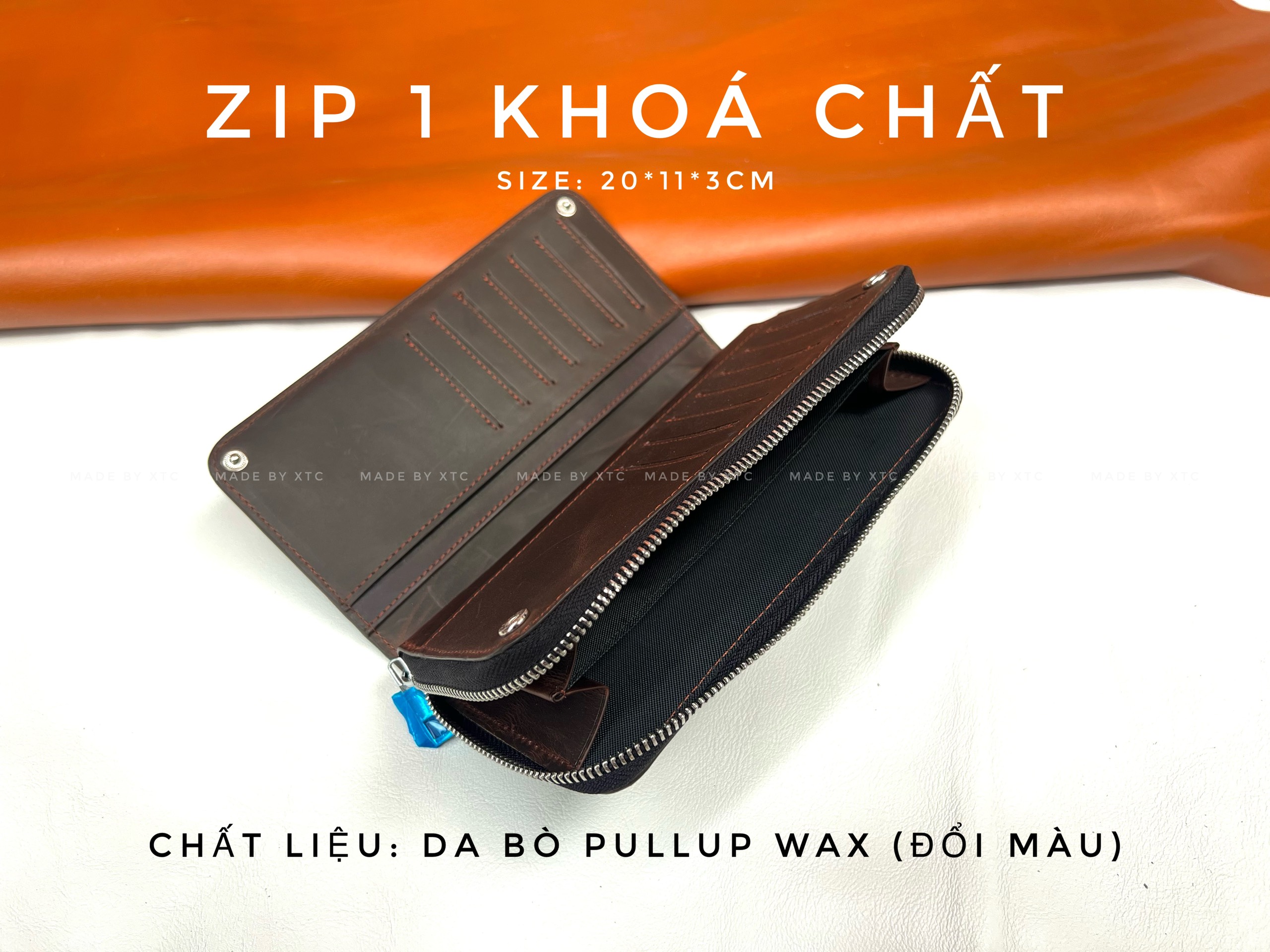 Xưởng sản xuất gia công sỉ đồ da cầm tay zip 1 khóa chất