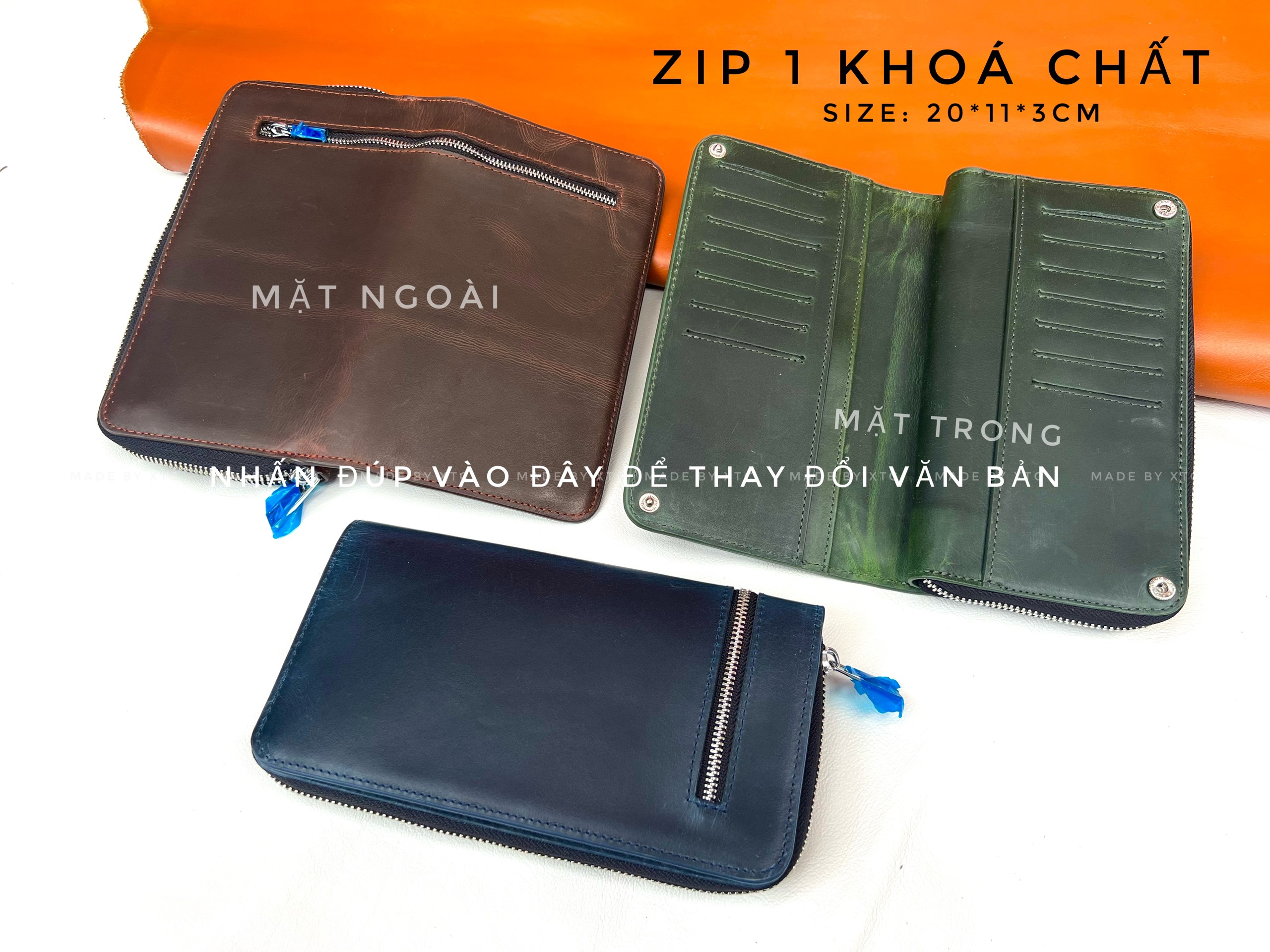 Xưởng sản xuất gia công sỉ đồ da cầm tay zip 1 khóa chất