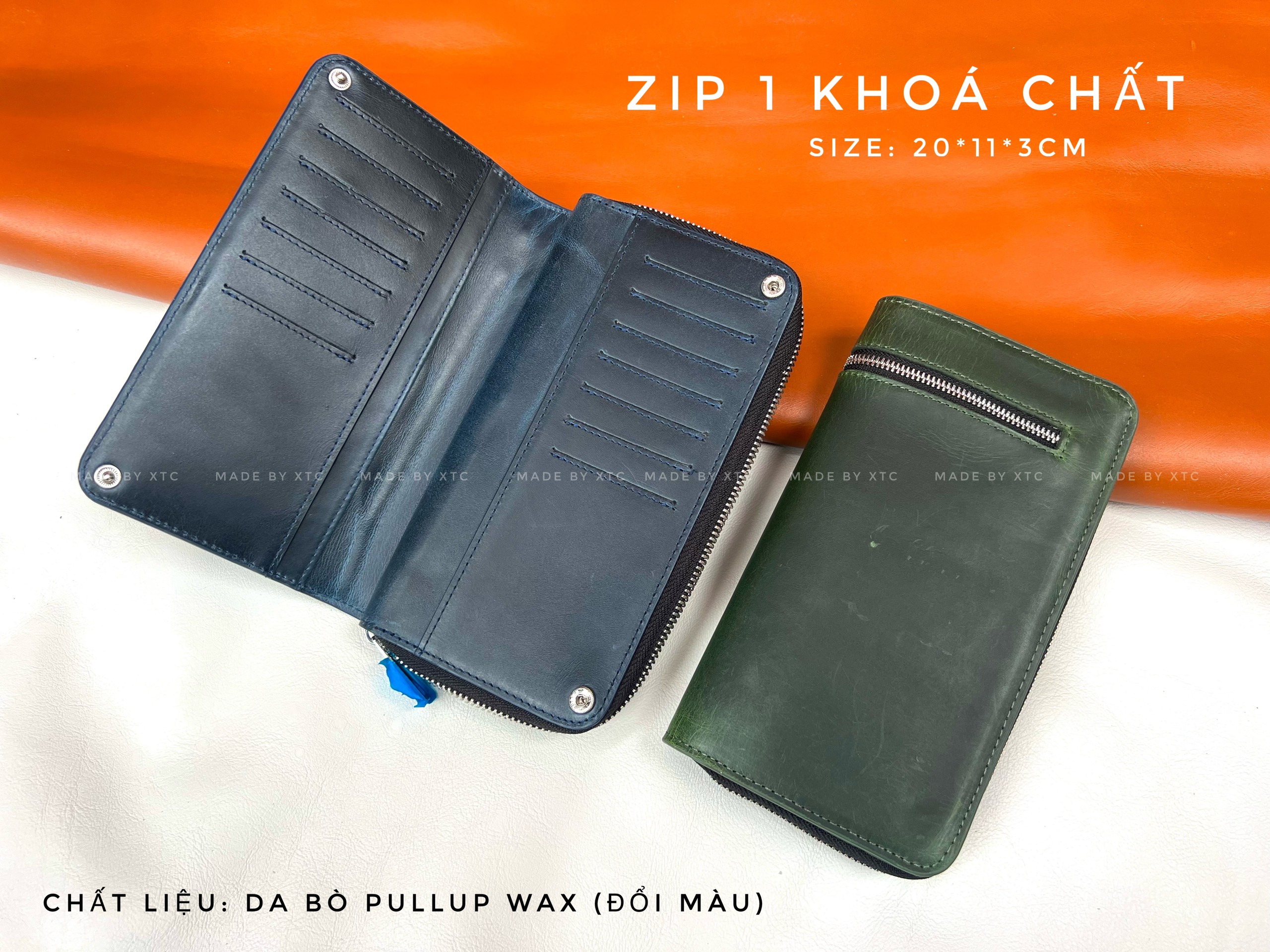 Xưởng sản xuất gia công sỉ đồ da cầm tay zip 1 khóa chất