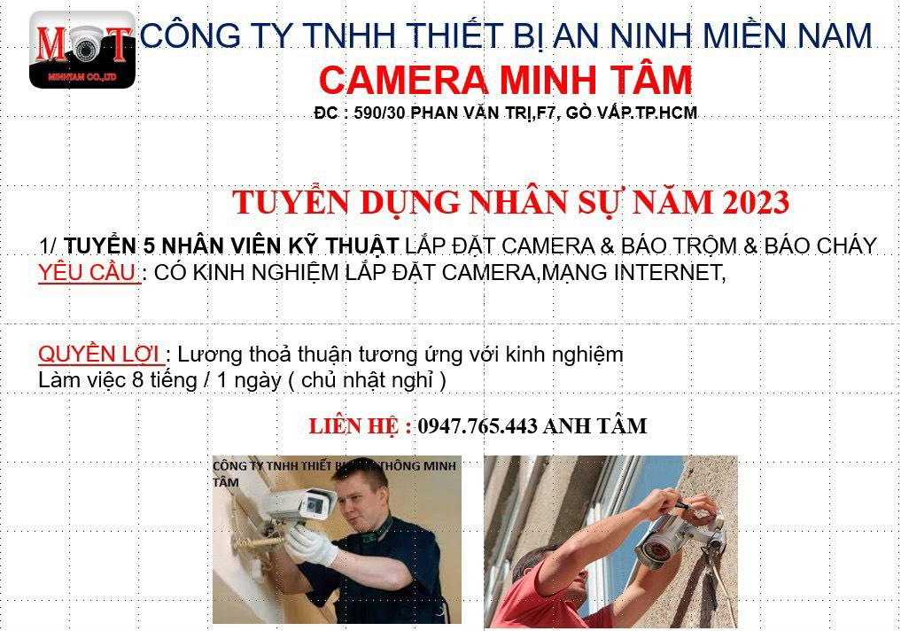 Camera Minh Tâm tuyển LĐPT, Trung cấp điện tử, NV Kỹ Thuật làm Gò Vấp