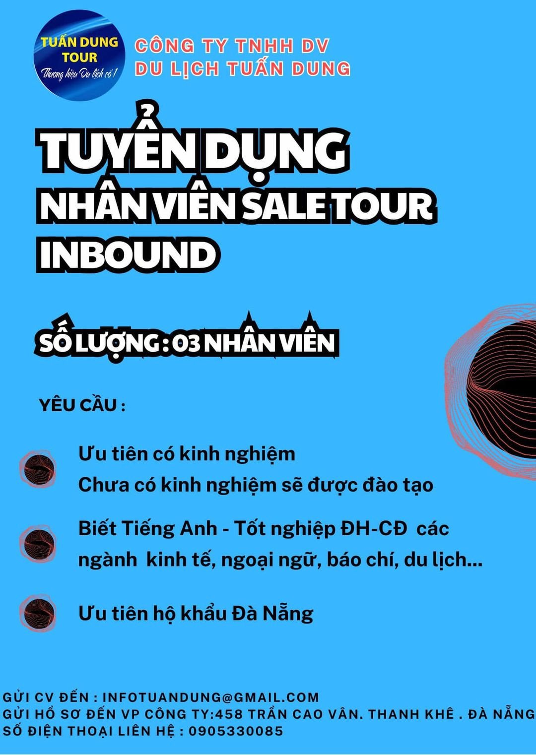 cần tuyển 5 chuyên viên sale Tour du lịch