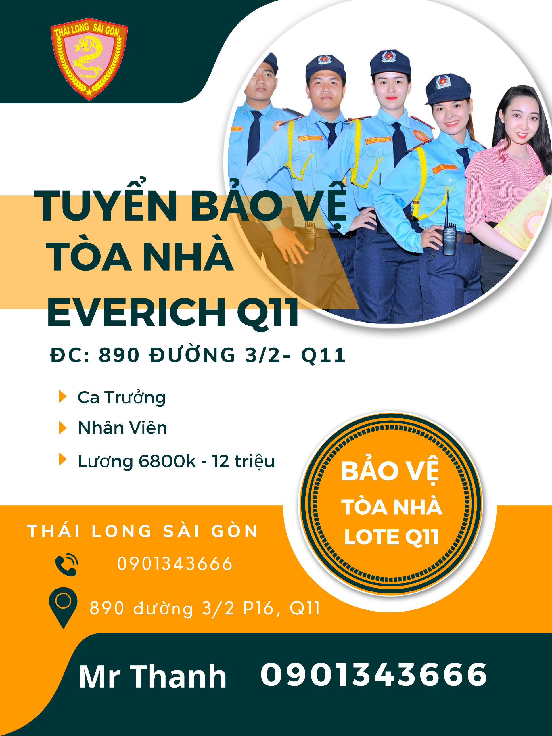 Bảo vệ Thái Long Sài Gòn tuyển bảo vệ làm nhiều mục tiêu HCM
