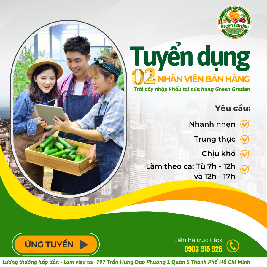 Cần tuyển 2 nhân viên bán hàng làm việc theo ca