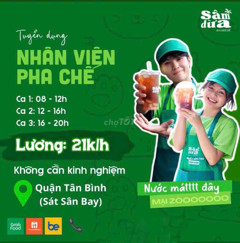 Tuyển NV pha chế parttime làm tại khu vực sân bay Tân Bình