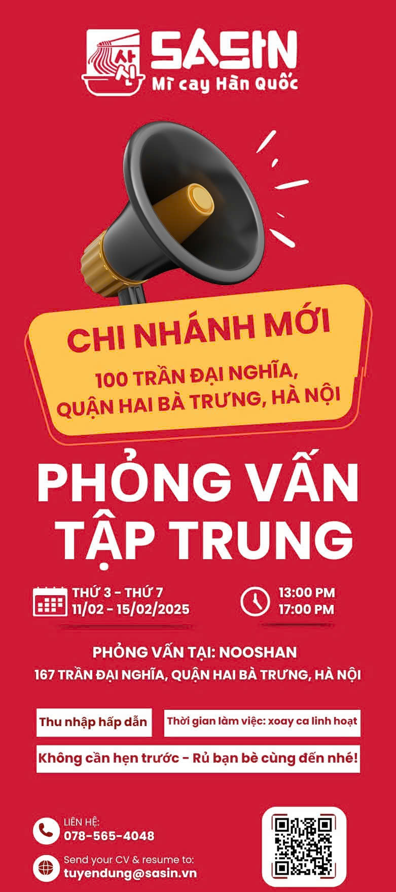 Sasin chi nhánh Hà Nội tuyển phục vụ, bếp, thu ngân đi làm ngay