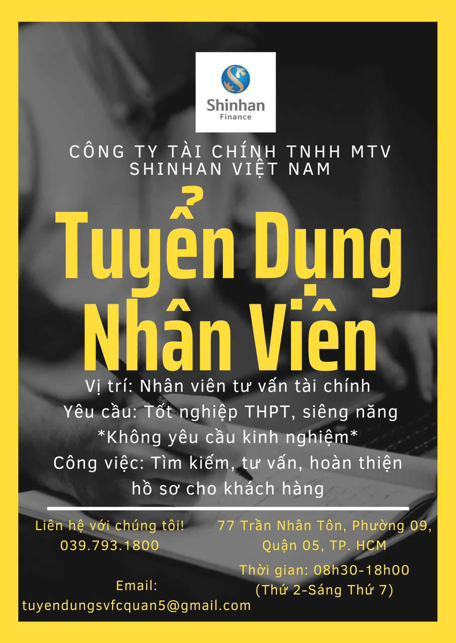 Shinhan Finance tuyển NV tư vấn YC ko nợ xấu, đi làm ngay