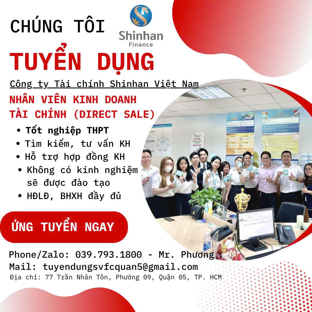 Shinhan Finance tuyển NV tư vấn YC ko nợ xấu, đi làm ngay