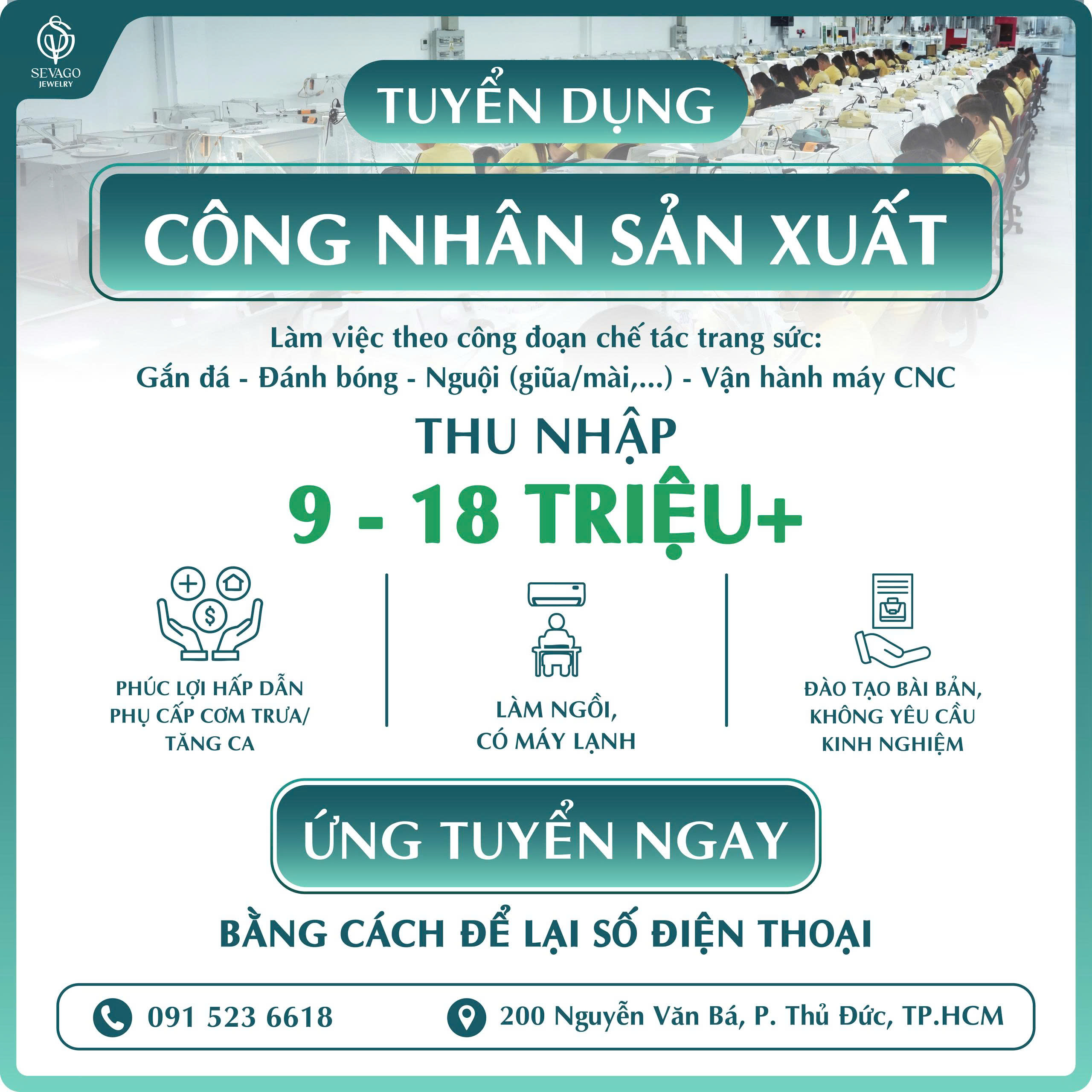 Tuyển công nhân chế tác trang sức, việc nhẹ lương cao ổn định
