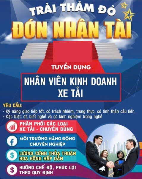 Tuyển NVKD xe tải ưu tiên có kinh nghiệm tại HCM, BD, Đồng Nai