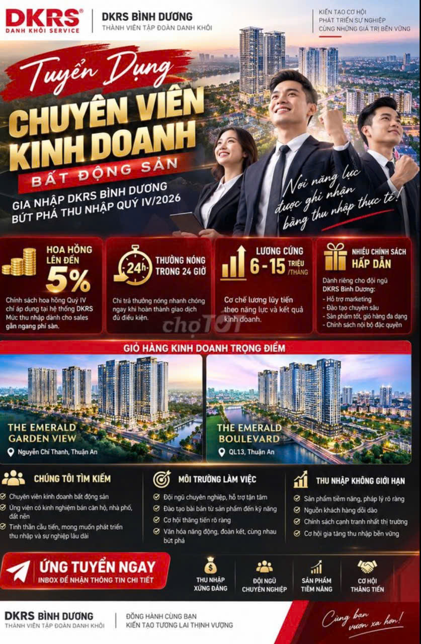 Tuyển NV Kinh Doanh BĐS làm ở Lái Thiêu Bình Dương