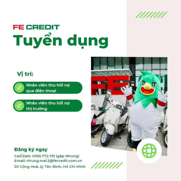 FE CREDIT tuyển nhiều vị trí không cần kinh nghiệm