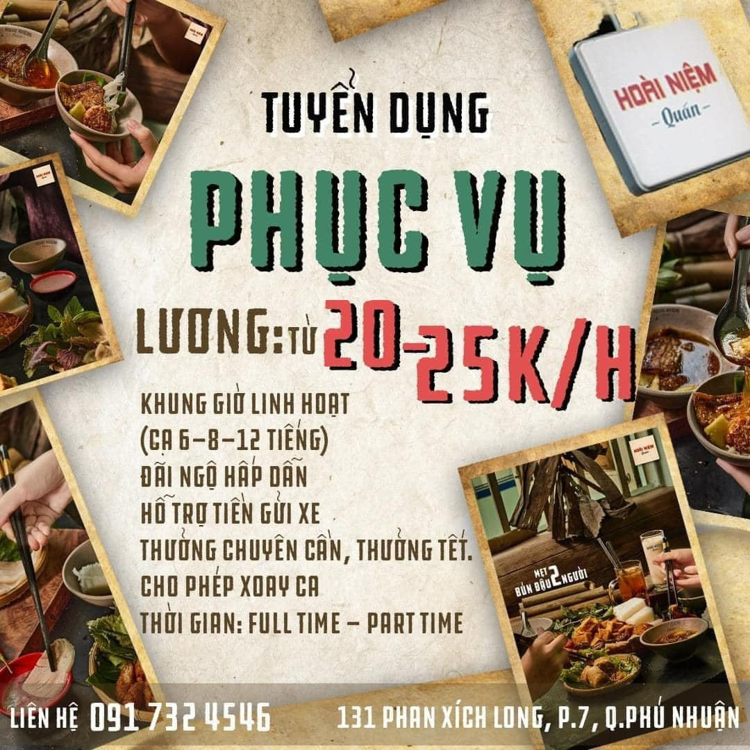 HOÀI NIỆM QUÁN tuyển phục vụ làm fulltime hoặc partime Phú Nhuận
