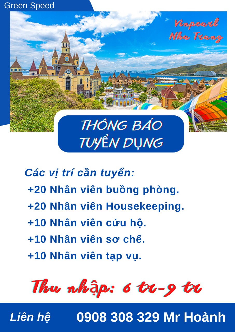 VINPEAR NHA TRANG tuyển NV buồng phòng, sơ chế,cứu hộ & các vị trí khác